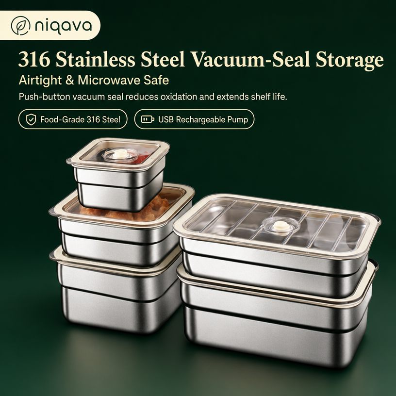 316 Stainless Steel Vacuum-Seal Storage Containers — Airtight, Freezer & Microwave Safe