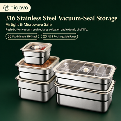 316 Stainless Steel Vacuum-Seal Storage Containers — Airtight, Freezer & Microwave Safe
