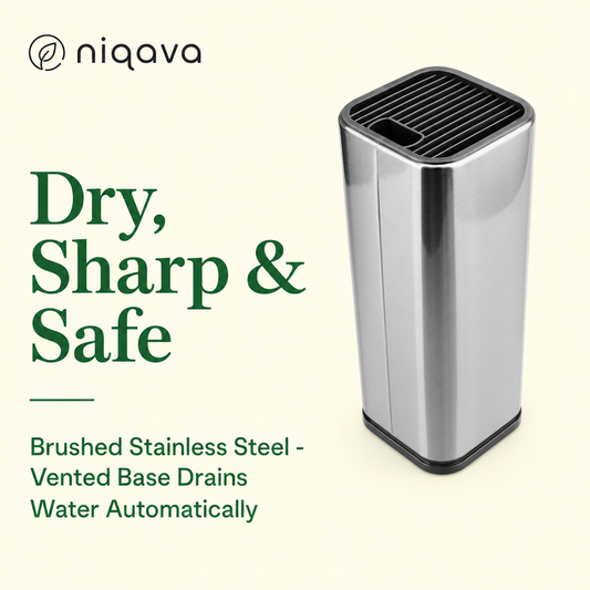 Drainable Knife Block & Utensil Caddy — Keeps Blades Dry, Sharp & Safe