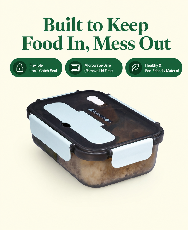 Leak-Proof Bento Lunch Box with Fork & Spoon — Microwave-Safe, 2 or 3 Compartments