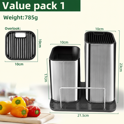 Drainable Knife Block & Utensil Caddy — Keeps Blades Dry, Sharp & Safe