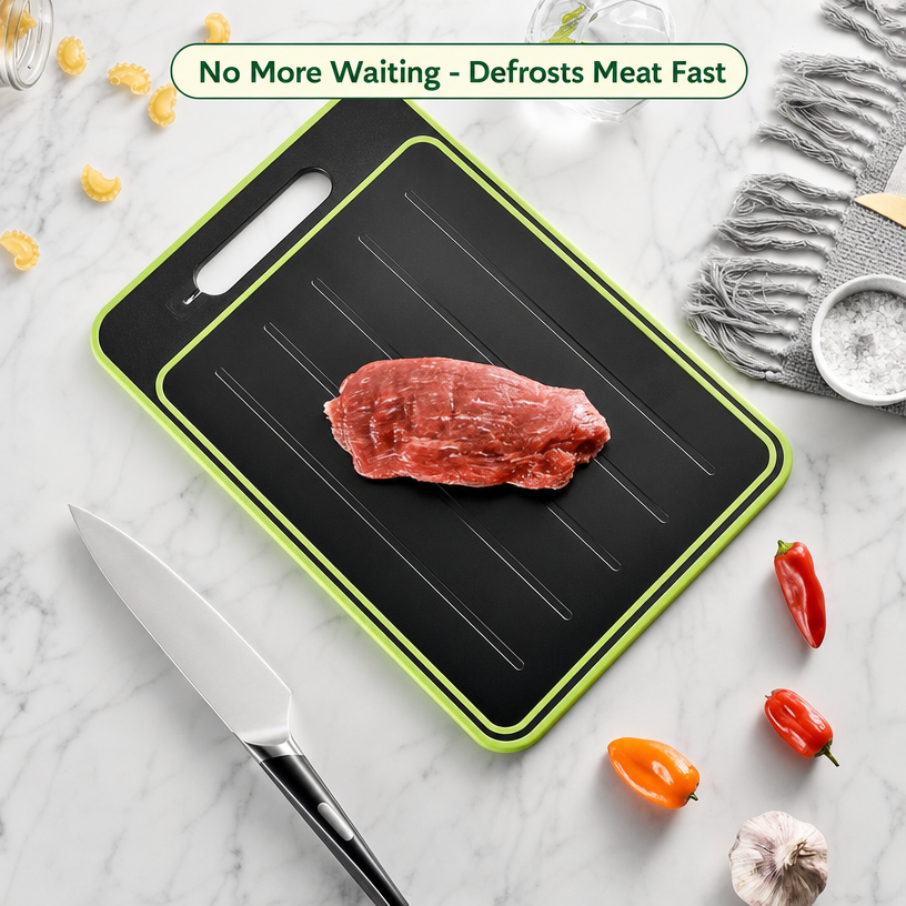 4-in-1 Aluminum Cutting Board — Quick-Defrost, Grinder & Knife Sharpener