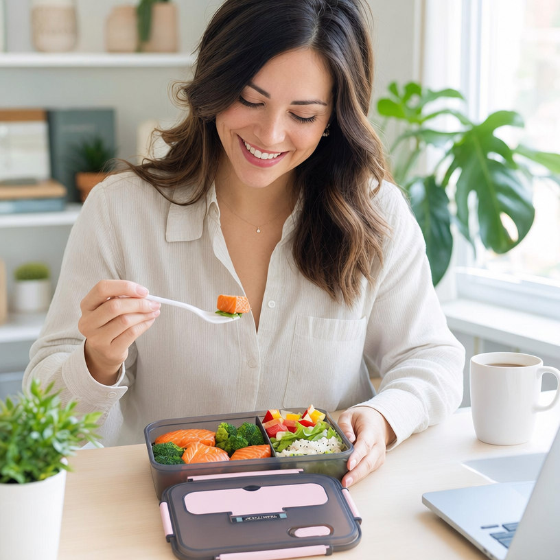 Leak-Proof Bento Lunch Box with Fork & Spoon — Microwave-Safe, 2 or 3 Compartments