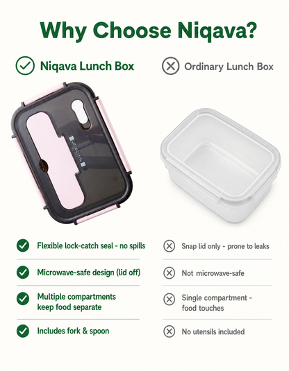 Leak-Proof Bento Lunch Box with Fork & Spoon — Microwave-Safe, 2 or 3 Compartments