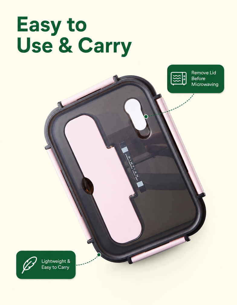 Leak-Proof Bento Lunch Box with Fork & Spoon — Microwave-Safe, 2 or 3 Compartments