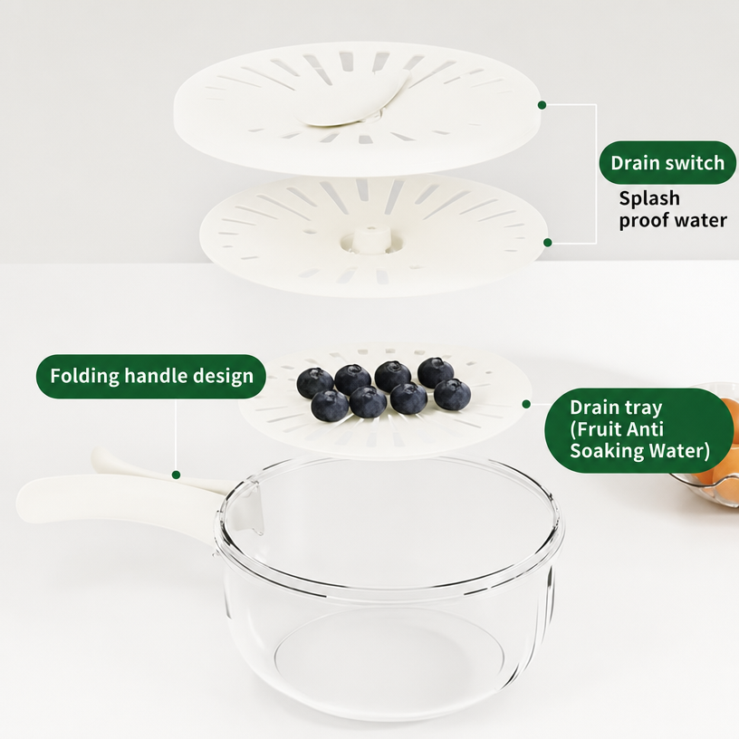 3 in 1 Kitchen Colanders Bowl with Quick Drain Design