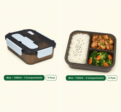 Leak-Proof Bento Lunch Box with Fork & Spoon — Microwave-Safe, 2 or 3 Compartments