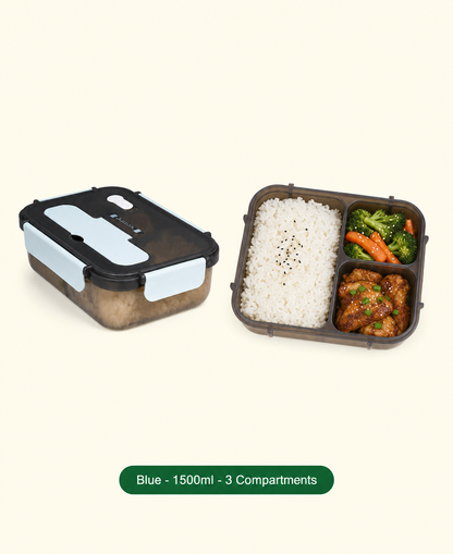 Leak-Proof Bento Lunch Box with Fork & Spoon — Microwave-Safe, 2 or 3 Compartments