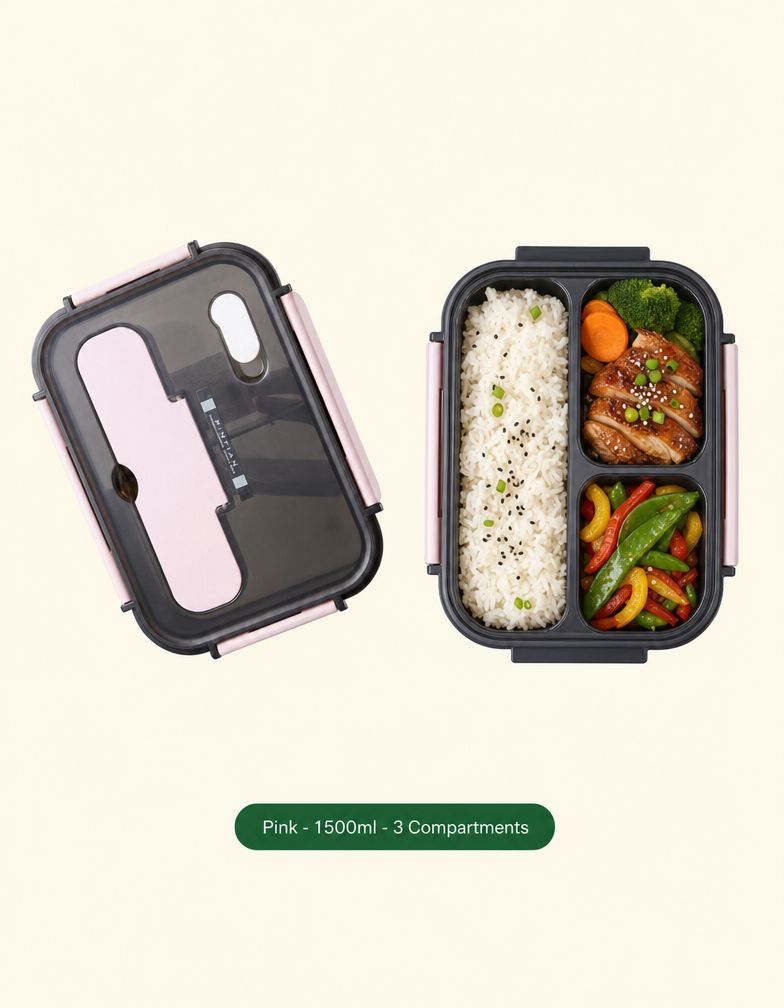 Leak-Proof Bento Lunch Box with Fork & Spoon — Microwave-Safe, 2 or 3 Compartments