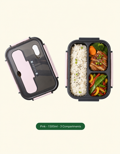 Leak-Proof Bento Lunch Box with Fork & Spoon — Microwave-Safe, 2 or 3 Compartments