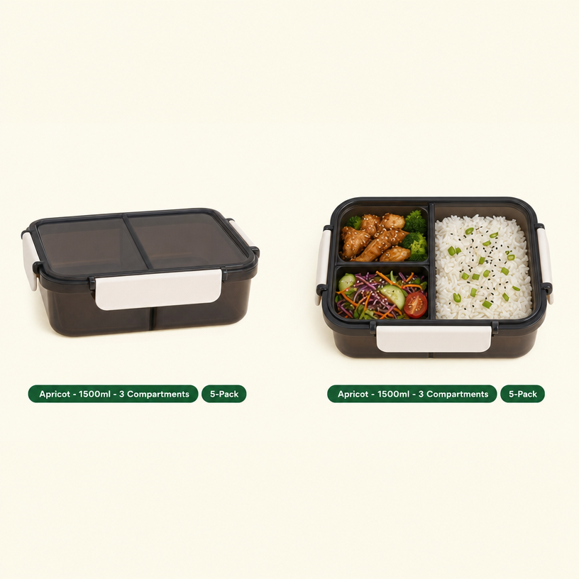 Leak-Proof Bento Lunch Box with Fork & Spoon — Microwave-Safe, 2 or 3 Compartments